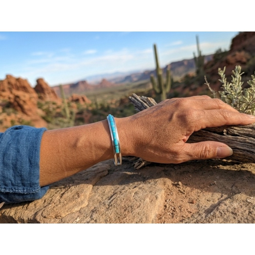 Navajo Blue Turquoise Bracelet by Wallace sz 6.5in Native American Made Jewelry*